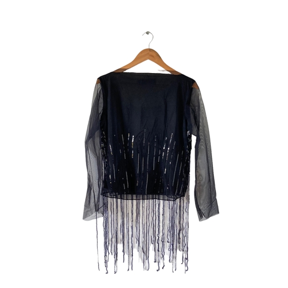 Pre-loved designer Luis Civit Women's Black Sequins Mesh Blouse UK Size 16 - Picture 4 of 17